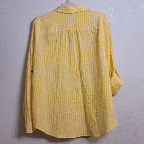 Kut from the Kloth Yellow Gingham Button Down Shirt - Picture 2 of 7